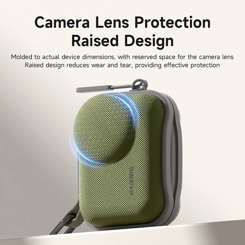 Camera lens protection case with raised design on a light gray background