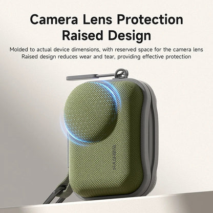 Camera lens protection case with raised design on a light gray background