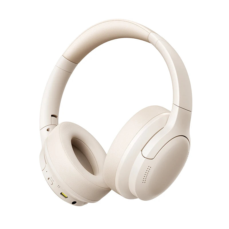Beige headphones on a white background