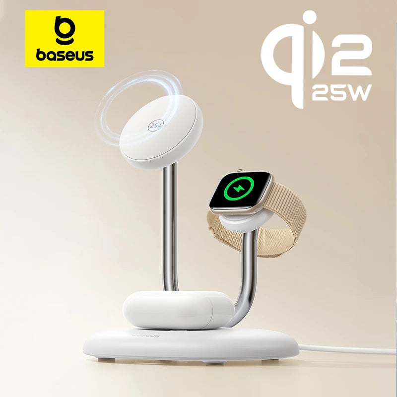 Baseus wireless charger with a smartwatch on a beige background