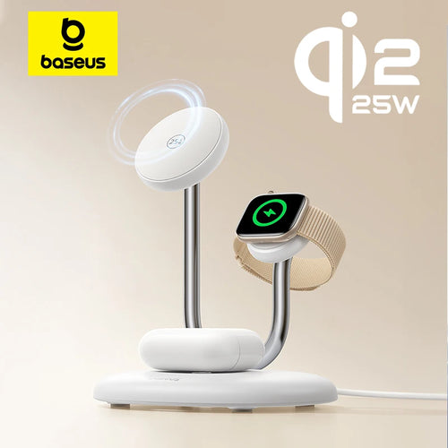 Baseus wireless charger with a smartwatch on a beige background