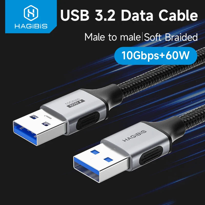 USB 3.2 data cable with Hagibis branding on a dark background