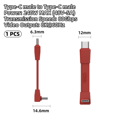 USB4 Right Angle USB-C Short Cable 240W 80Gbps 8K 60Hz