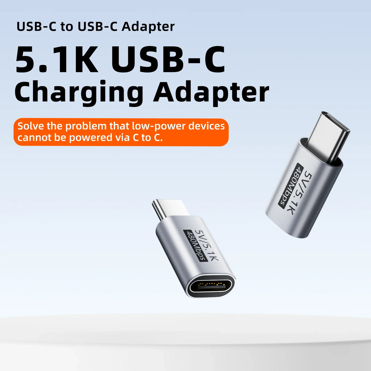 5.1K USB-C charging adapter on a light blue background