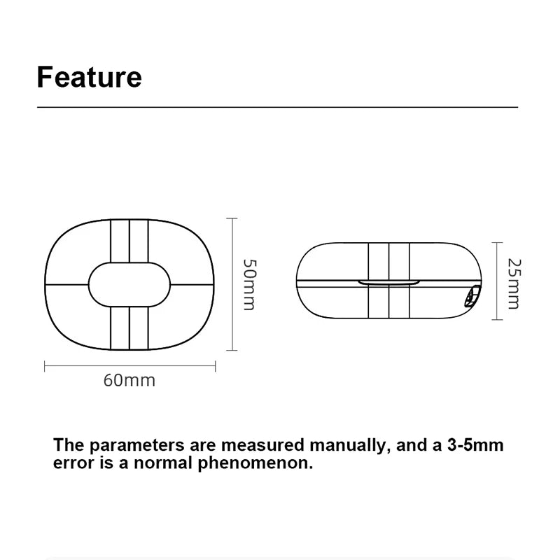 Technical drawing of two oval shapes with measurements on a white background