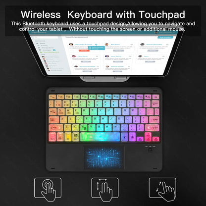 Wireless keyboard with touchpad on a dark background