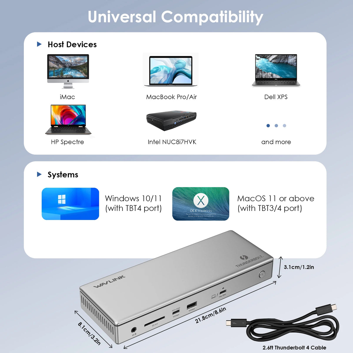 HUB with compatibility information for various devices and operating systems on a gray background