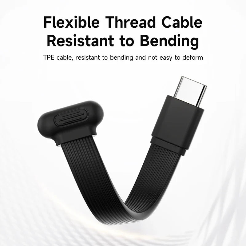 Black flexible thread cable with USB-C connector on a white background