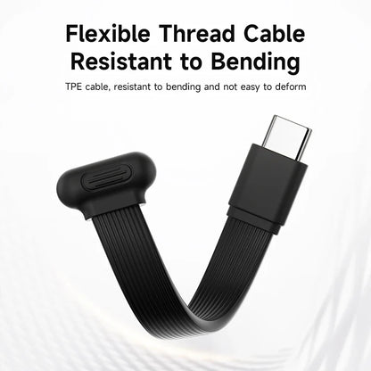 Black flexible thread cable with USB-C connector on a white background