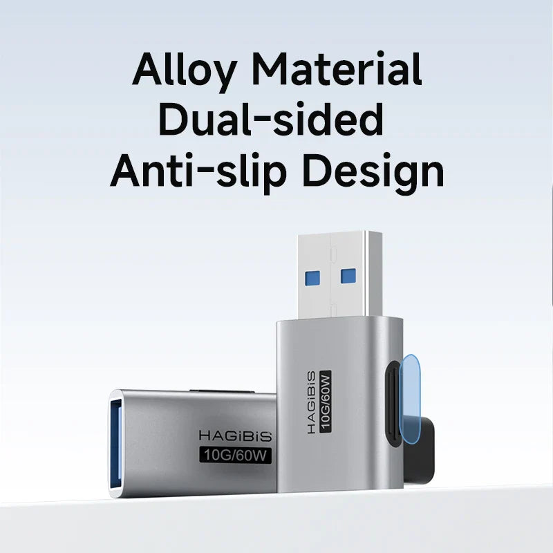 USB device with alloy material and dual-sided anti-slip design on a light gray background