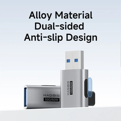 USB device with alloy material and dual-sided anti-slip design on a light gray background