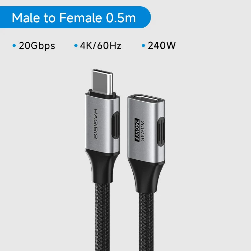 Hagibis USB-C cable with male to female connector on a white background