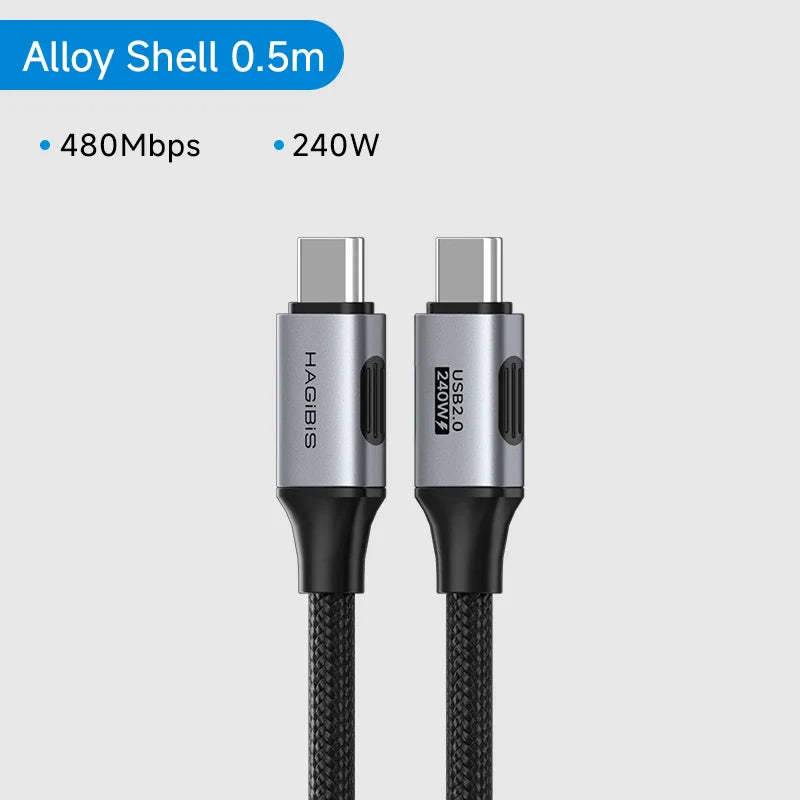 HAGIBIS USB-C cable with alloy shell on a gray background