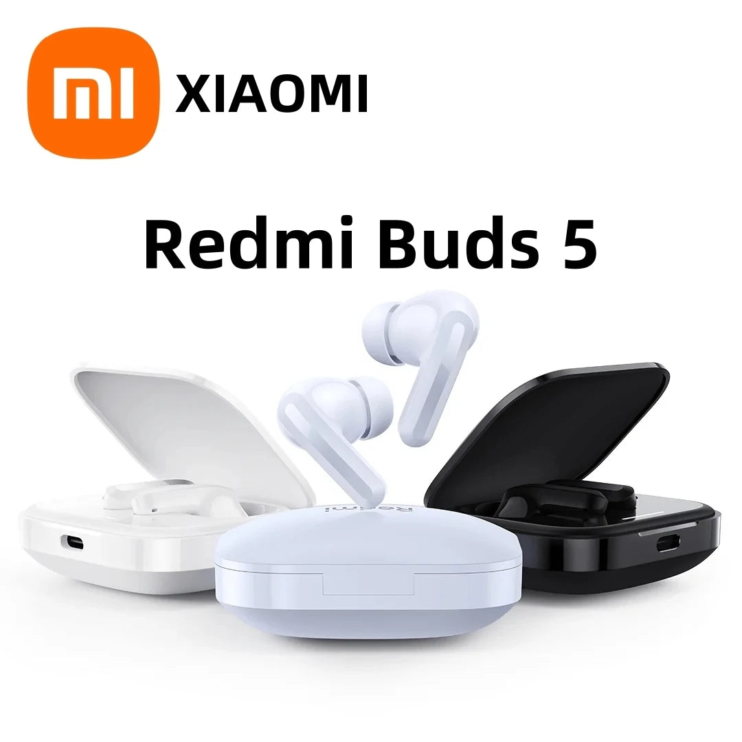 Xiaomi Redmi Buds 5 with charging case on a white background