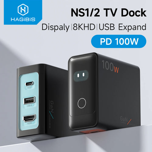 Hagibis USB-C TV Dock for Nintendo Switch 1 & 2 with 100W GaN Charger