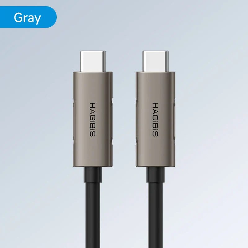Gray Hagibis USB-C cable on a light gray background