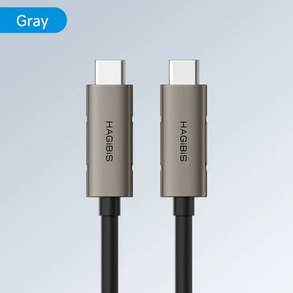 Gray Hagibis USB-C cable on a light gray background