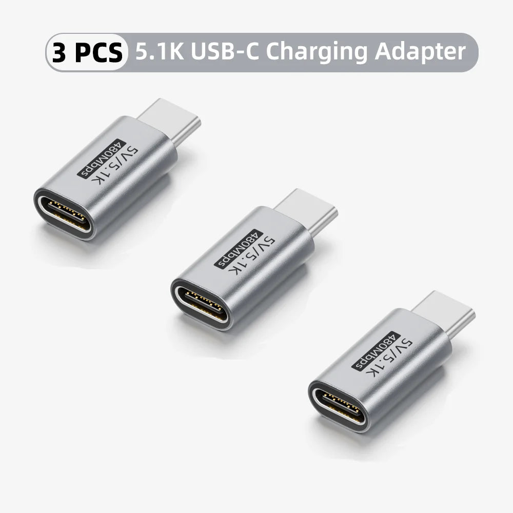 Three USB-C charging adapters on a white background with '3 PCS 5.1K USB-C Charging Adapter' text.