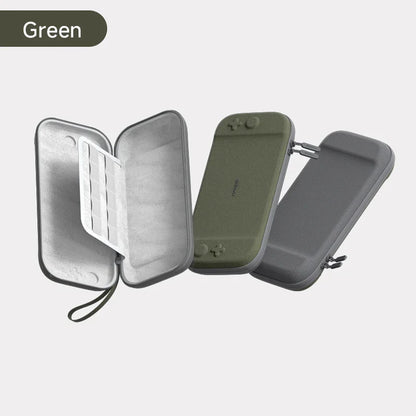 Green phone case with a clear compartment on a light gray background