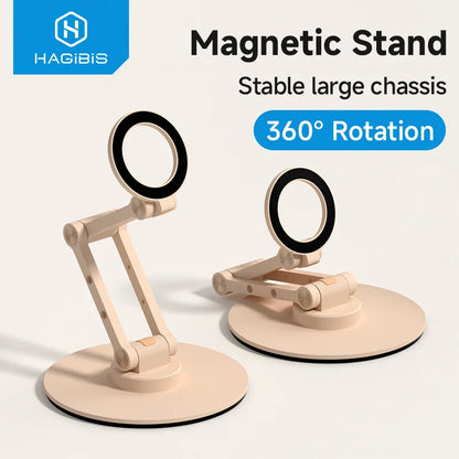 Magnetic stand with 360-degree rotation feature on a white background, branded as HAGIBIS.