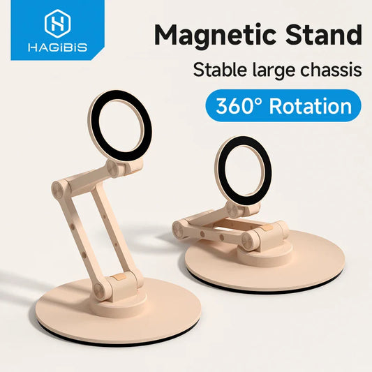 Magnetic stand with 360-degree rotation feature on a white background, branded as HAGIBIS.