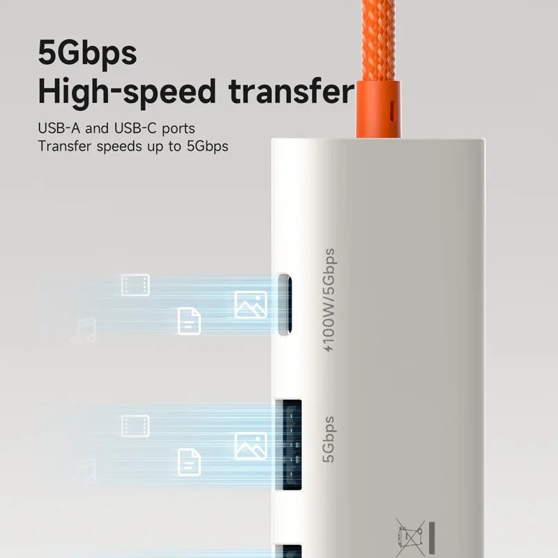 USB-C cable with high-speed transfer capabilities on a gray background