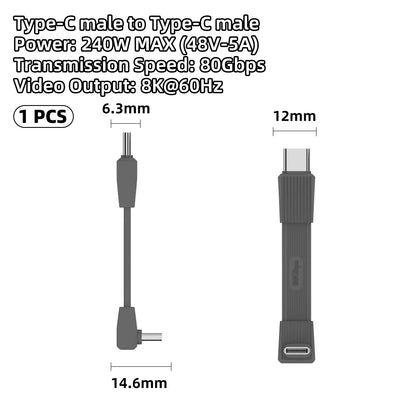 USB4 Right Angle USB-C Short Cable 240W 80Gbps 8K 60Hz