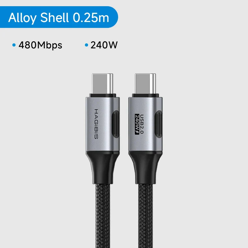 Two USB Type-C cables with alloy shell on a gray background