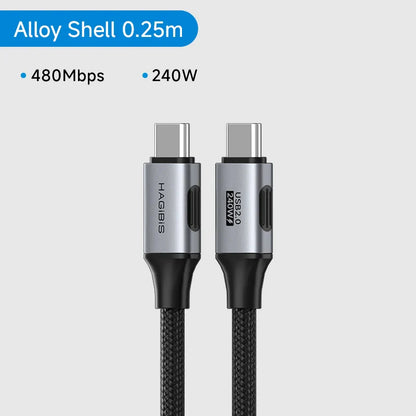 Two USB Type-C cables with alloy shell on a gray background