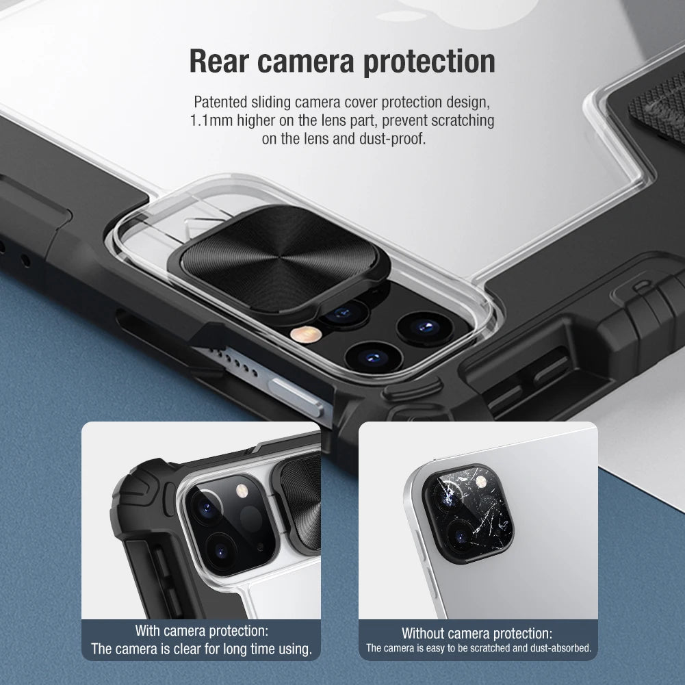 Phone case with camera protection feature on a blue background