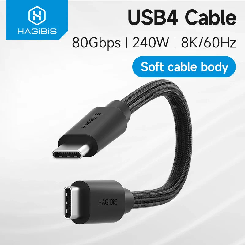 USB4 cable with specifications on a white background