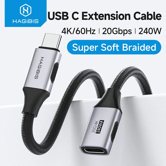 USB C Extension Cable with HAGIBIS branding on a white background
