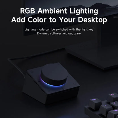 Gaming setup with RGB ambient lighting on a dark background