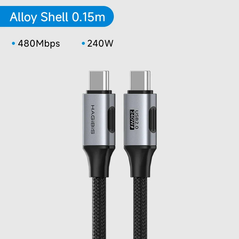Two USB Type-C cables with alloy shell on a gray background