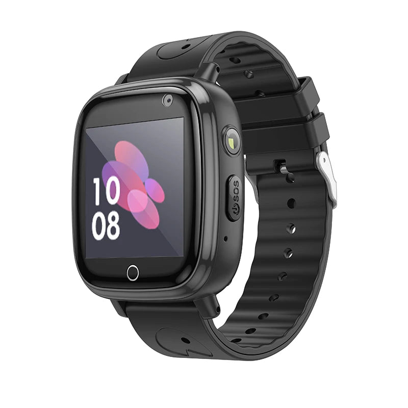 Black smartwatch with a display showing the time on a white background