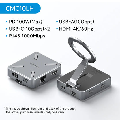 Multifunctional device with multiple ports on a white background, featuring text specifications.