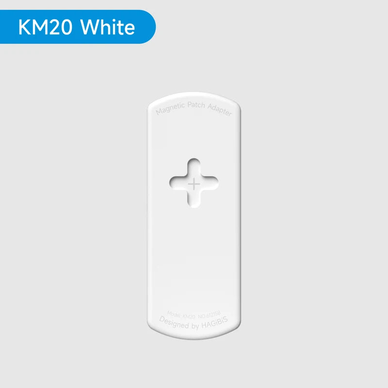 White medical patch adapter with 'KM20 White' label on a light gray background