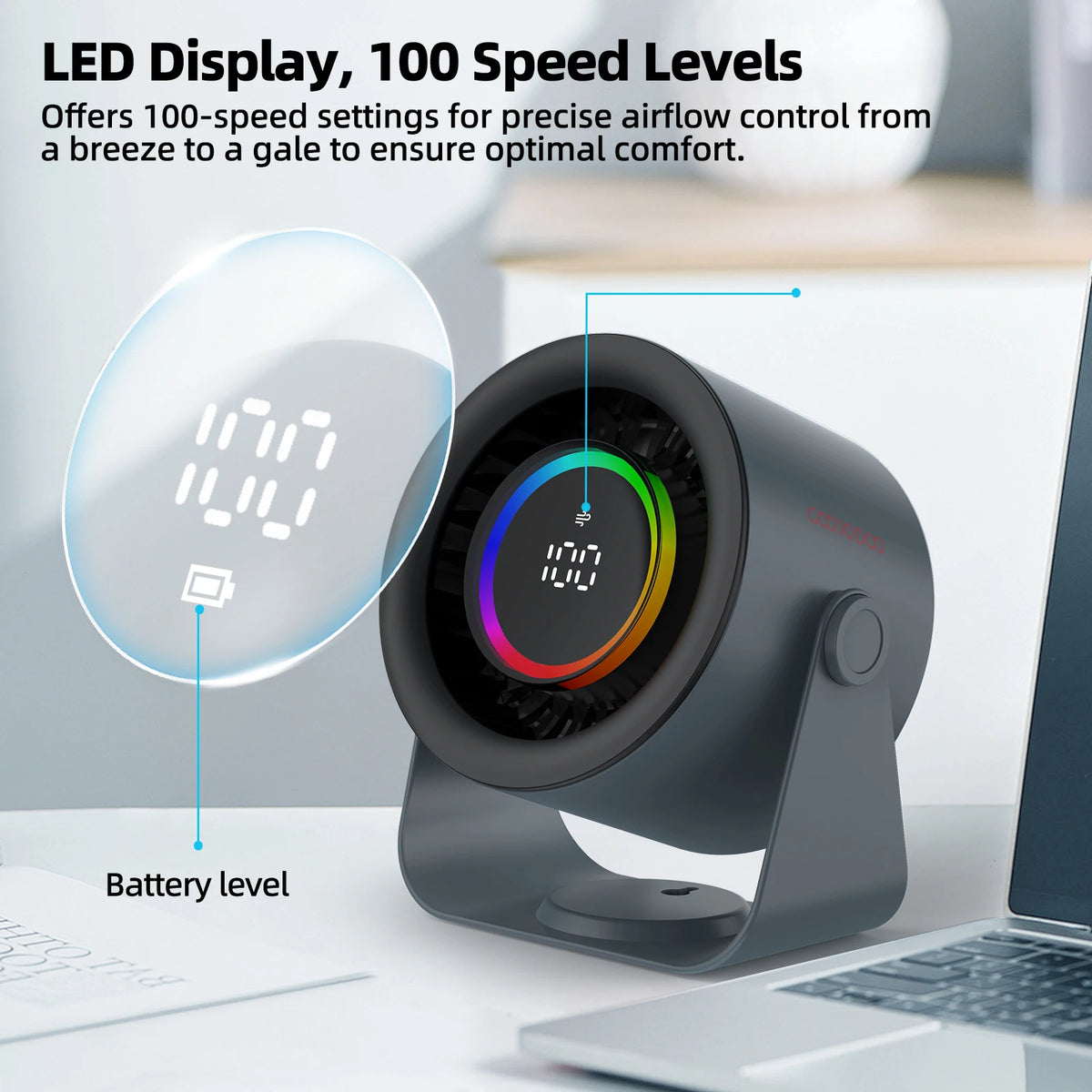 Ventilation control device with LED display and speed settings on a desk.