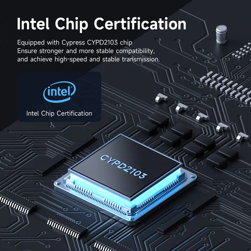 Intel chip certification with Cypress CYPD2103 chip on a circuit board