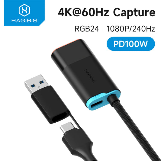 Hagibis USB-C & USB-A HDMI Video Capture Card with 100W PD