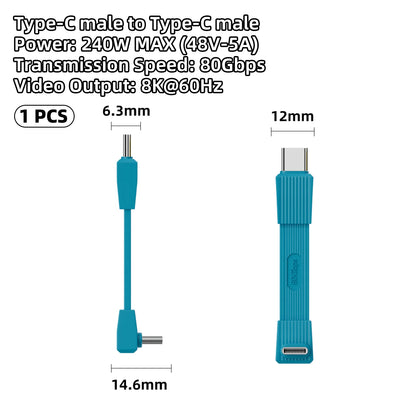 USB4 Right Angle USB-C Short Cable 240W 80Gbps 8K 60Hz