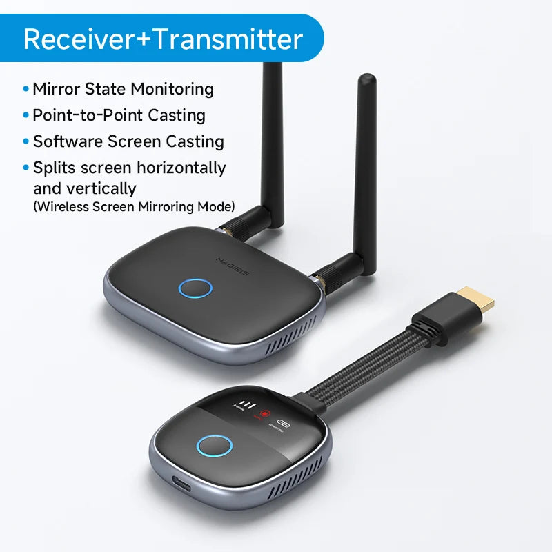 Receiver and transmitter device with antennas on a white background