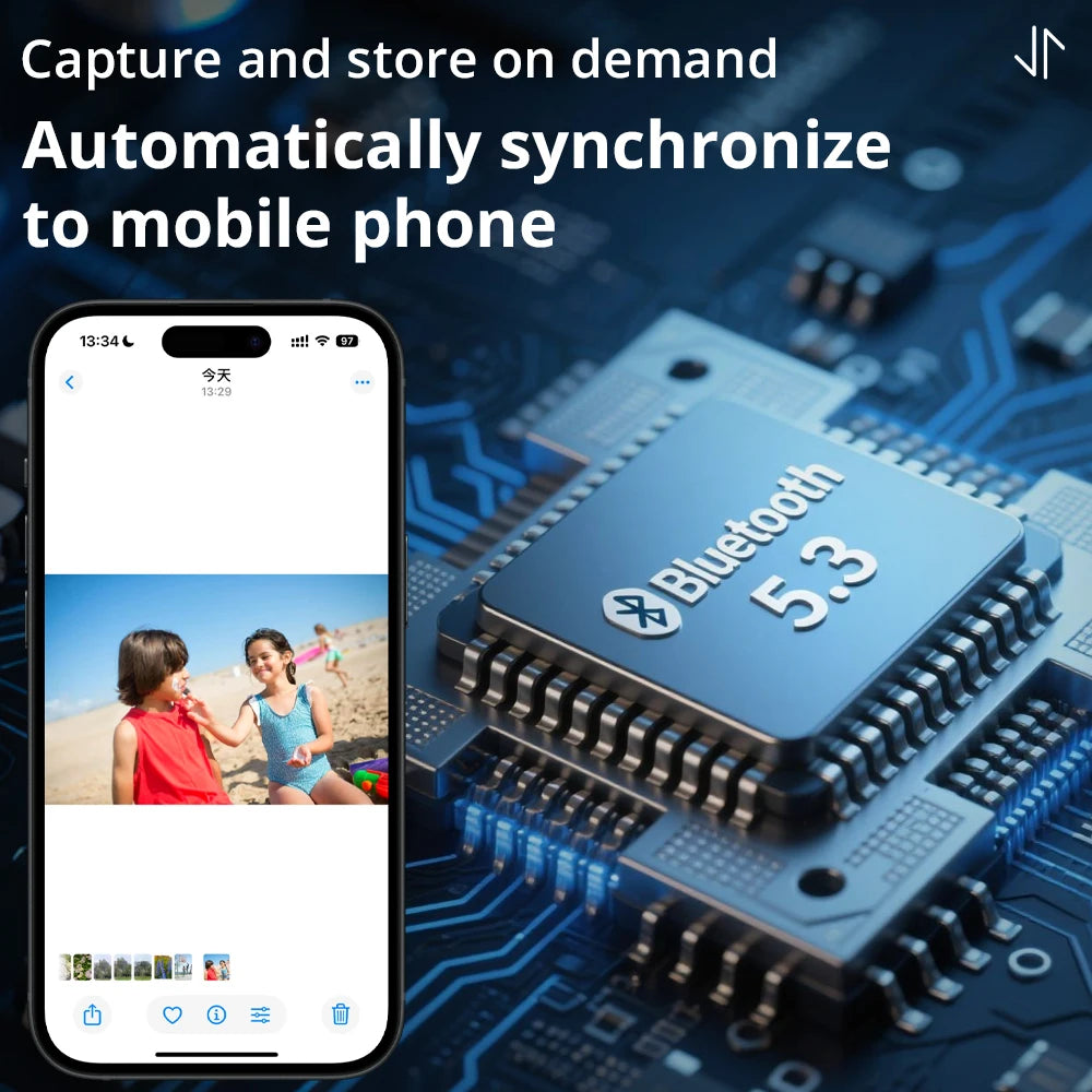 Smartphone displaying app interface with Bluetooth 5.3 chip in the background