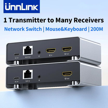UnnLink network switch with two ports on a light blue background