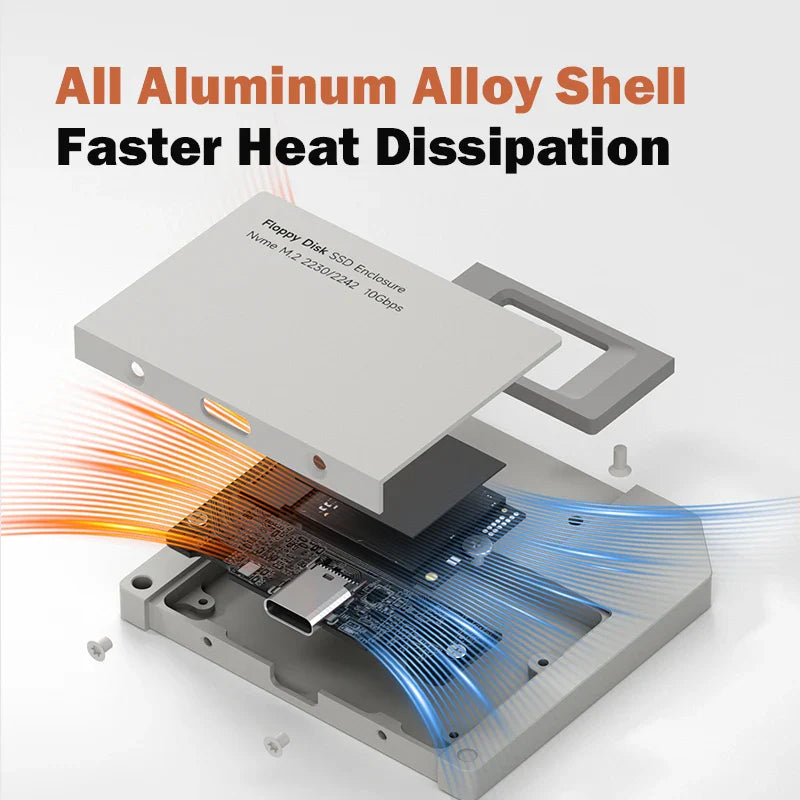 Computer hardware component with text about faster heat dissipation and aluminum alloy shell.