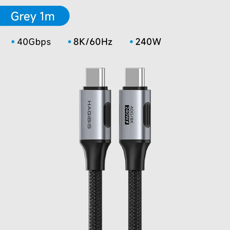 Hagibis USB-C cable with specifications on a gray background