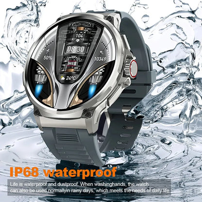 Smartwatch with IP68 waterproof feature on a water splash background