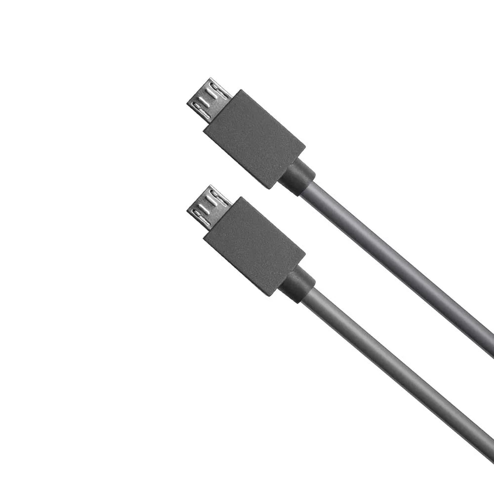 Gray USB cable with angled connectors on a white background