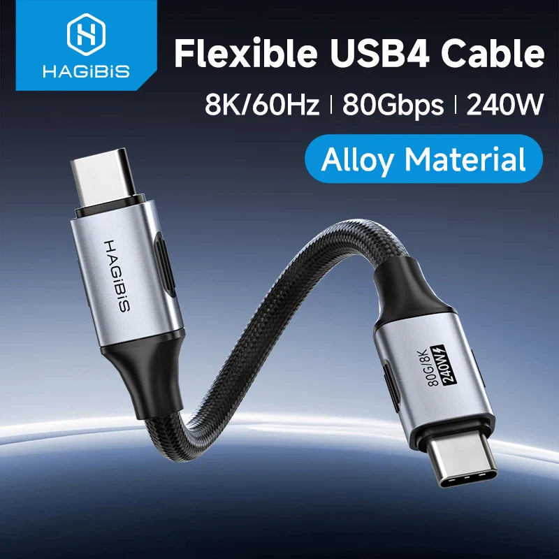 HAGIBIS Flexible USB4 Cable with alloy material on a gradient blue background