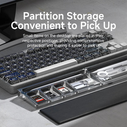 Keyboard with partition storage for small items on a desk